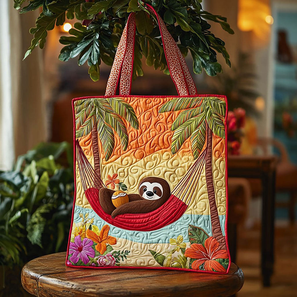 Tropical Summer Sloth QA2011027CL Quilted Tote Bag