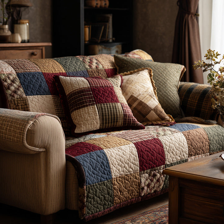 Farmhouse Patchwork Quilted Sofa Cover NCU0VT365