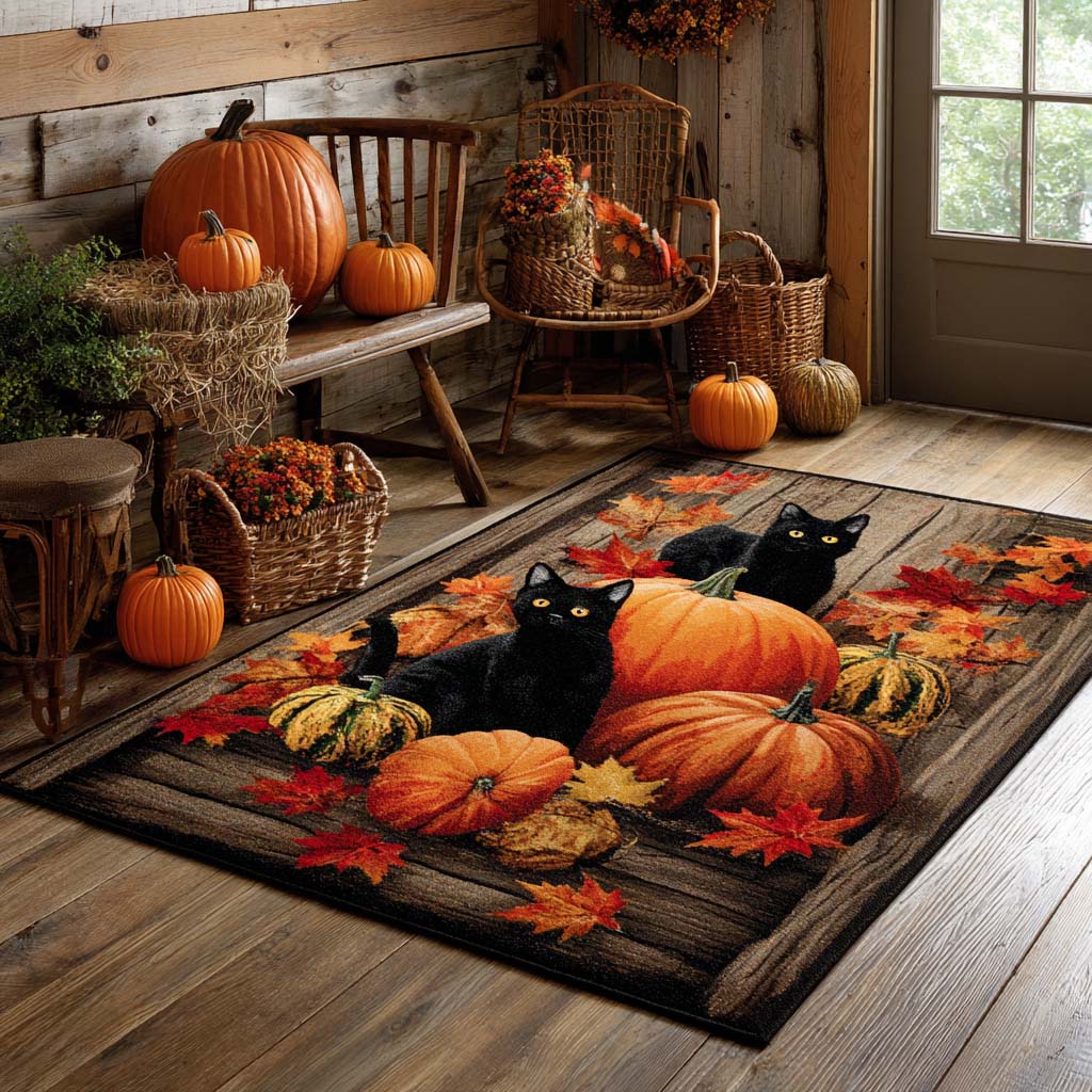 Black Cat Pumpkins Area Rug NCU0XD920