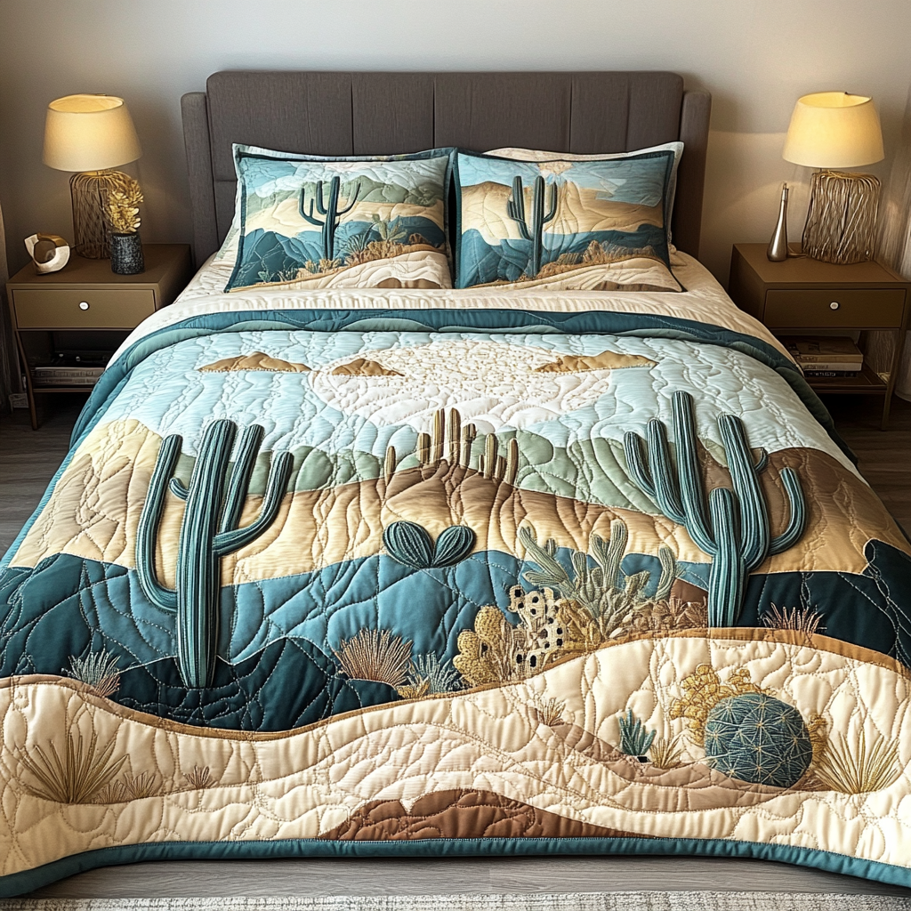 Cactus Haven 3-Piece Quilted Bedding Set NCU0VH2043