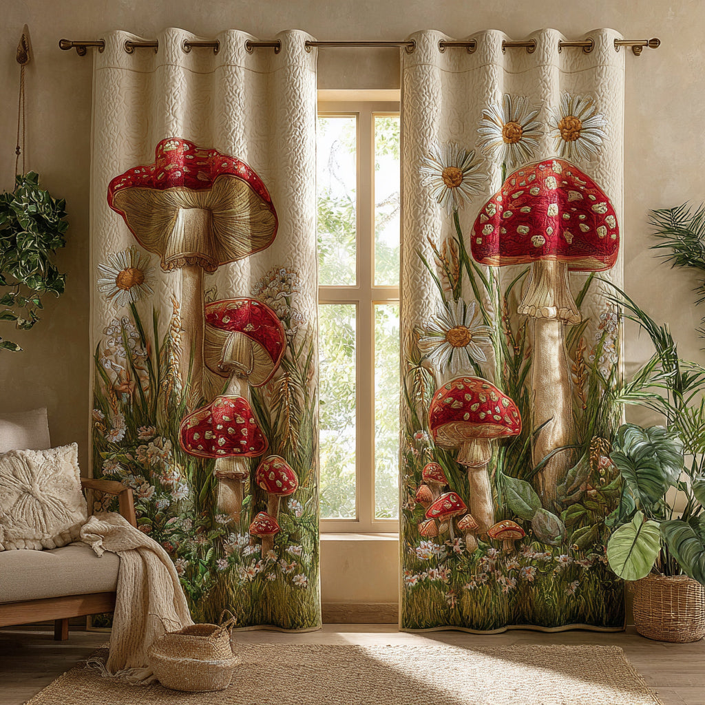 Chic Mushroom Daisy Quilted Curtains NCU0HH1490