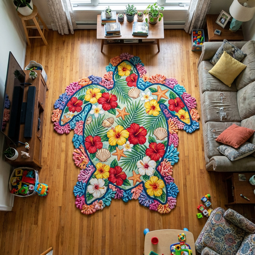 Coastal Turtle Custom Shape Area Rug NCU0DV9595