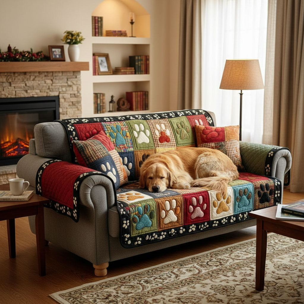 Colorful Paw Patchwork Quilted Sofa Cover NCU0TV871