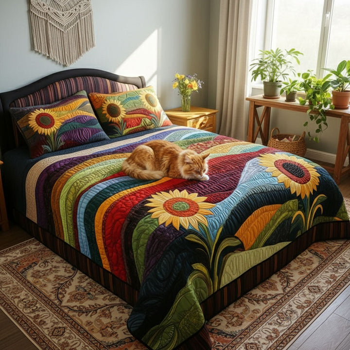 Country Sunflower Dreams 3-Piece Quilted Bedding Set NCU0PT4472