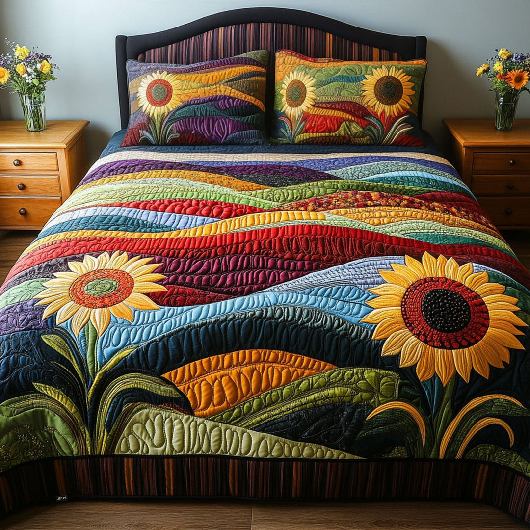 Country Sunflower Dreams 3-Piece Quilted Bedding Set NCU0PT4472