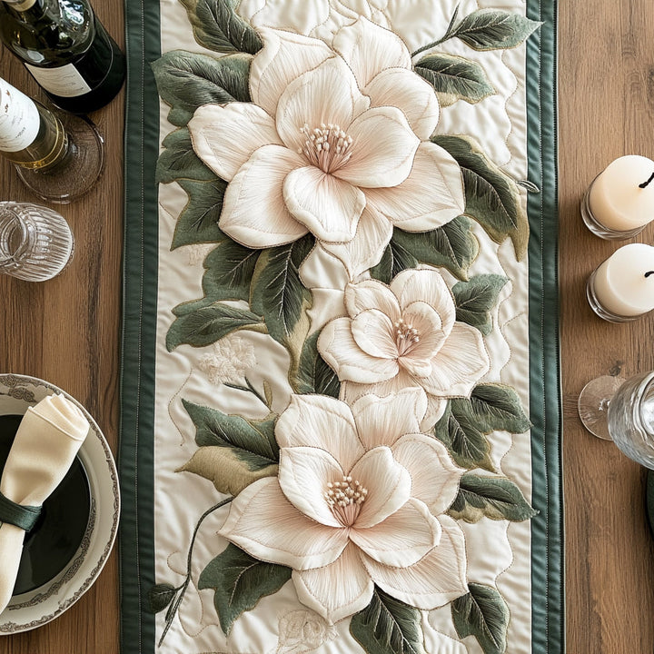 Magnolia Flower Quilted Table Runner NCU0VT122