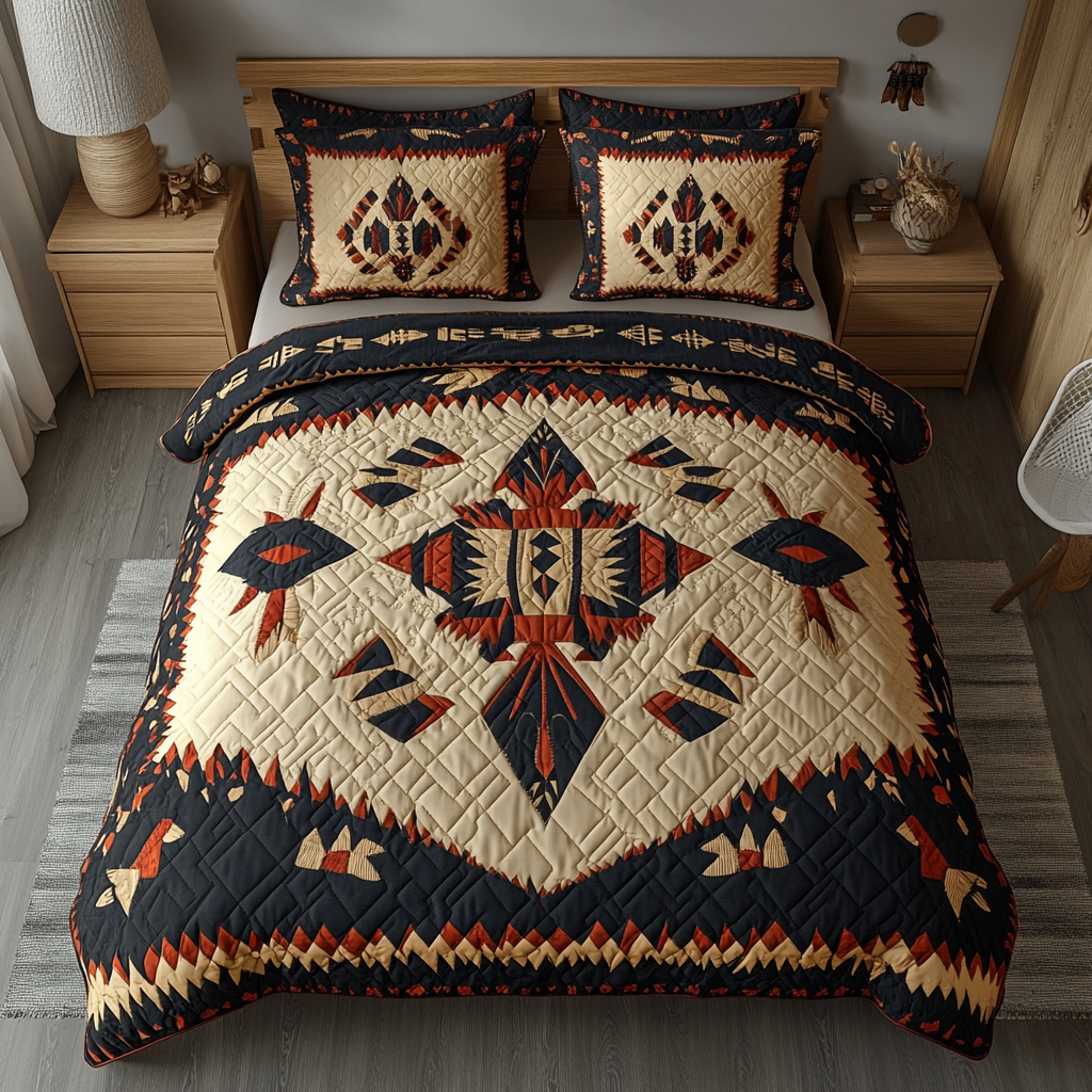 Native Pattern 3-Piece Quilted Bedding Set NCU0VT81