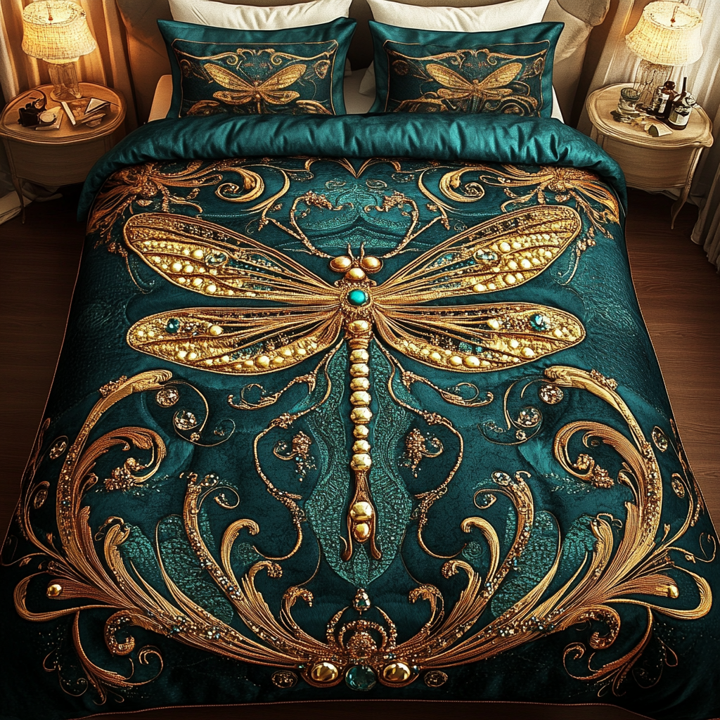 Dragonfly Dream 3-Piece Quilted Bedding Set NCU0VH1176