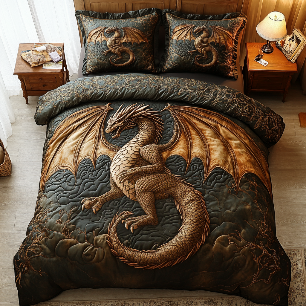 Dragon 3-Piece Quilted Bedding Set NCU0VT87