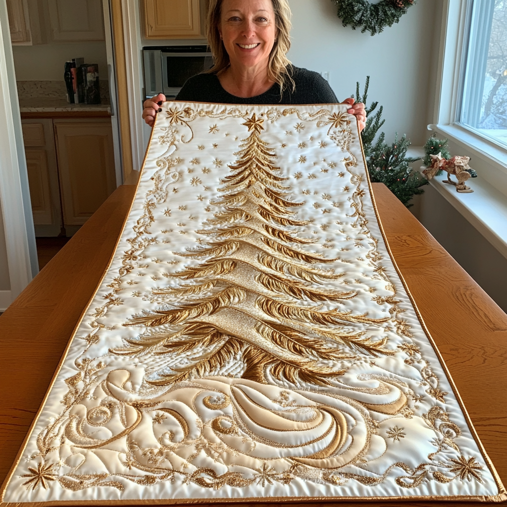 Elegant Christmas Tree Quilted Table Runner NCU0TH2258