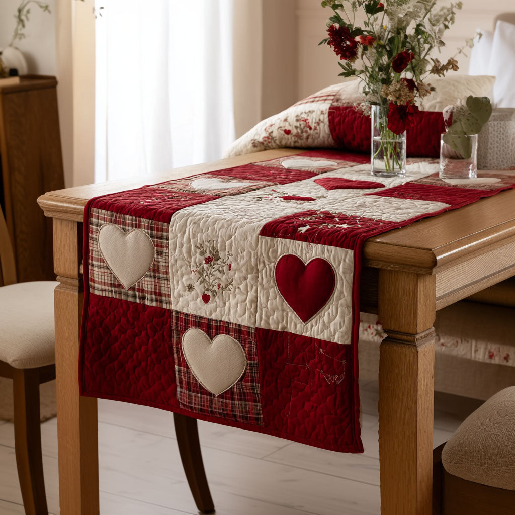 Farmhouse Hearts Quilted Table Runner NCU0NT11954