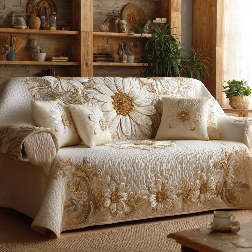 Field of Daisies Quilted Sofa Cover NCU0DV8996