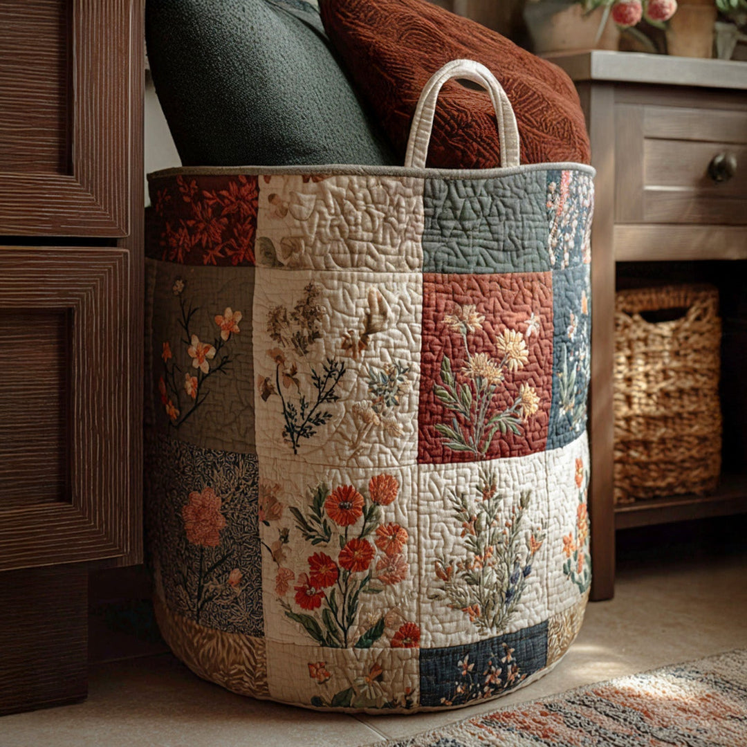Flower Quilted Laundry Basket NCU0QN006