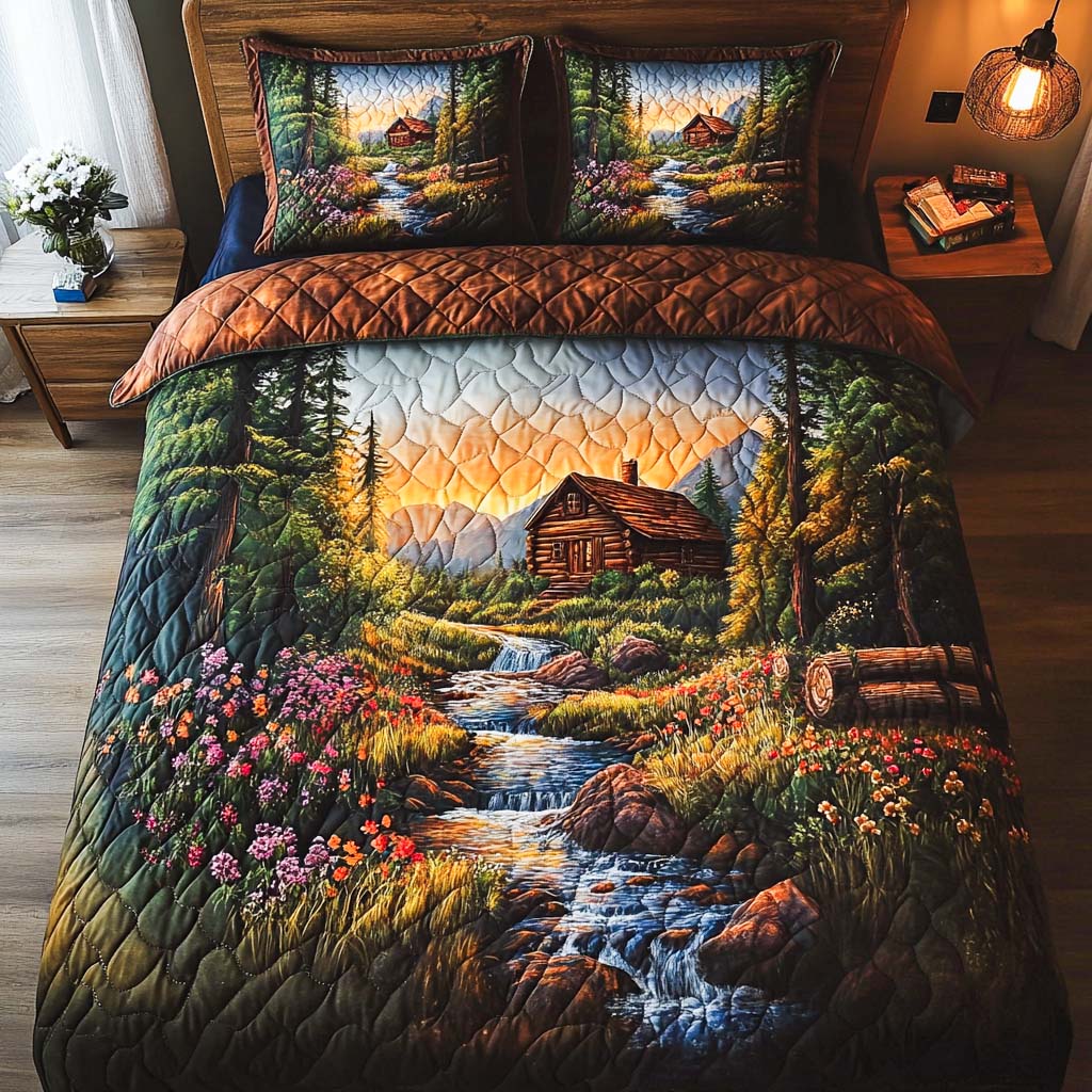 Log Cabin 3-Piece Quilted Bedding Set NCU0VT221