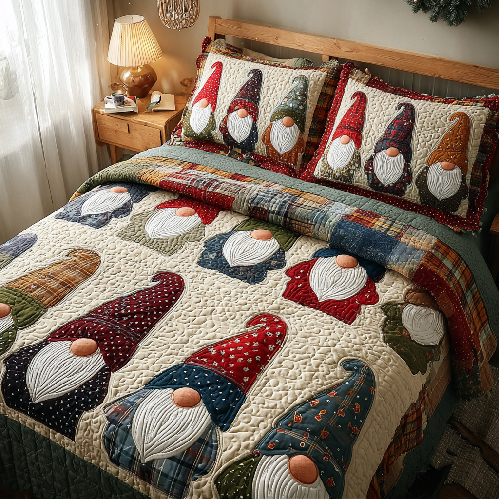 Gnome Charm 3-Piece Quilted Bedding Set NCU0DK10364