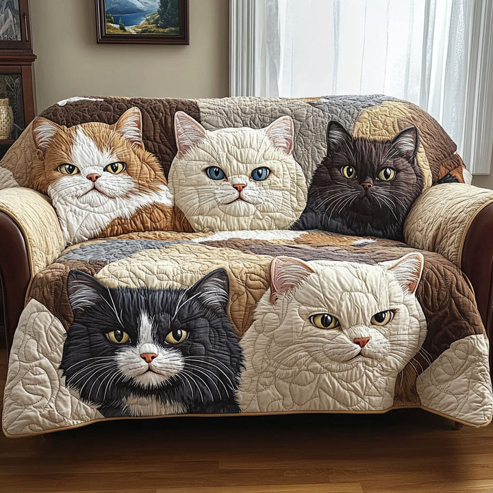 Golden Cat Quilted Sofa Cover NCU0DK11742