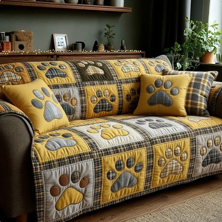 Golden Love Paw Quilted Sofa Cover NCU0NT11537