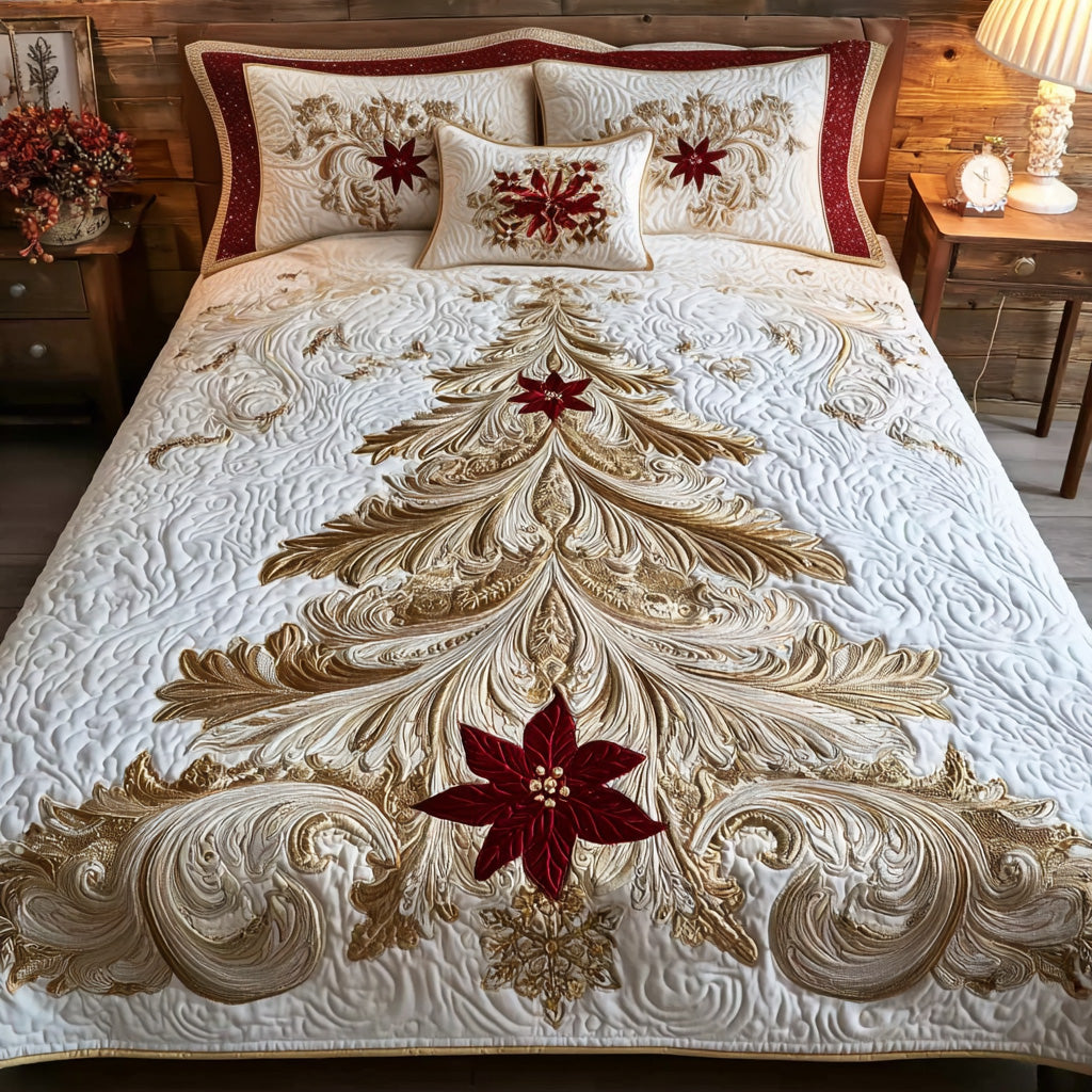 Golden Poinsettia 3-Piece Quilted Bedding Set NCU0VL2933