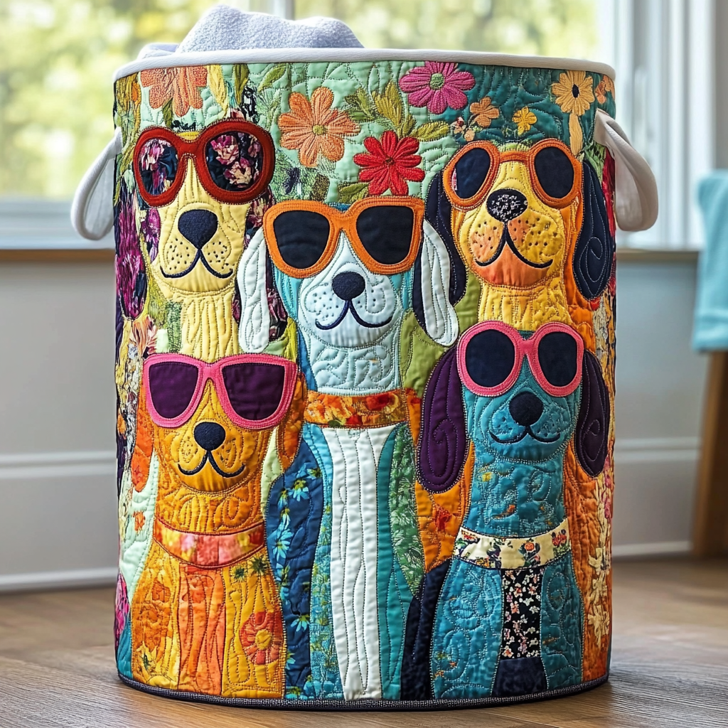 Happy Dogs Quilted Laundry Basket NCU0DDK1307
