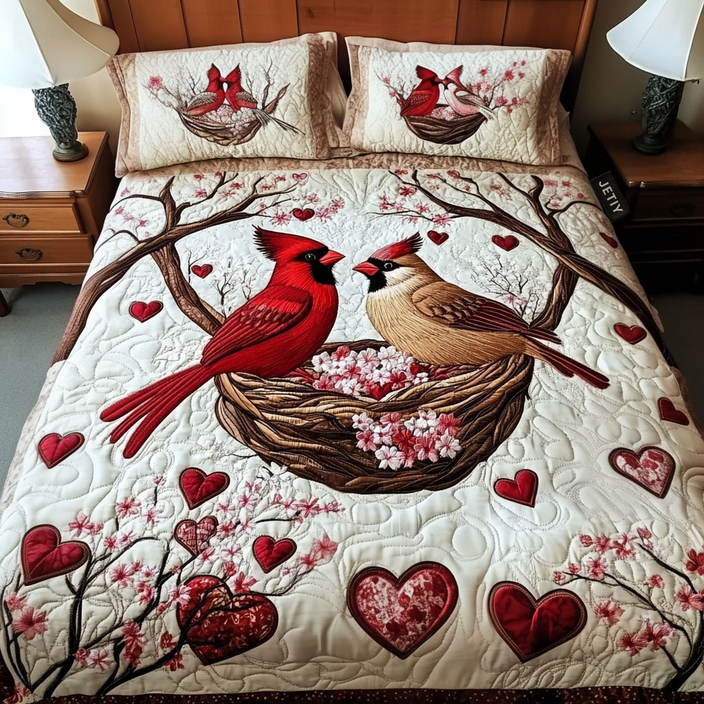 Harmony in Red 3-Piece Quilted Bedding Set NCU0NT2733