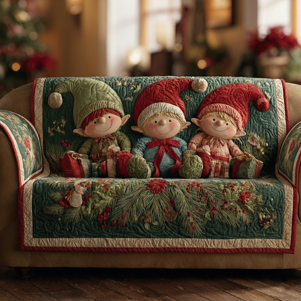 Holly Christmas Elf Quilted Sofa Cover NCU0HH1123