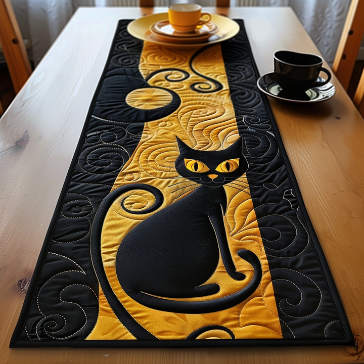 Moonlit Cat Elegance Quilted Table Runner NCU0TH428