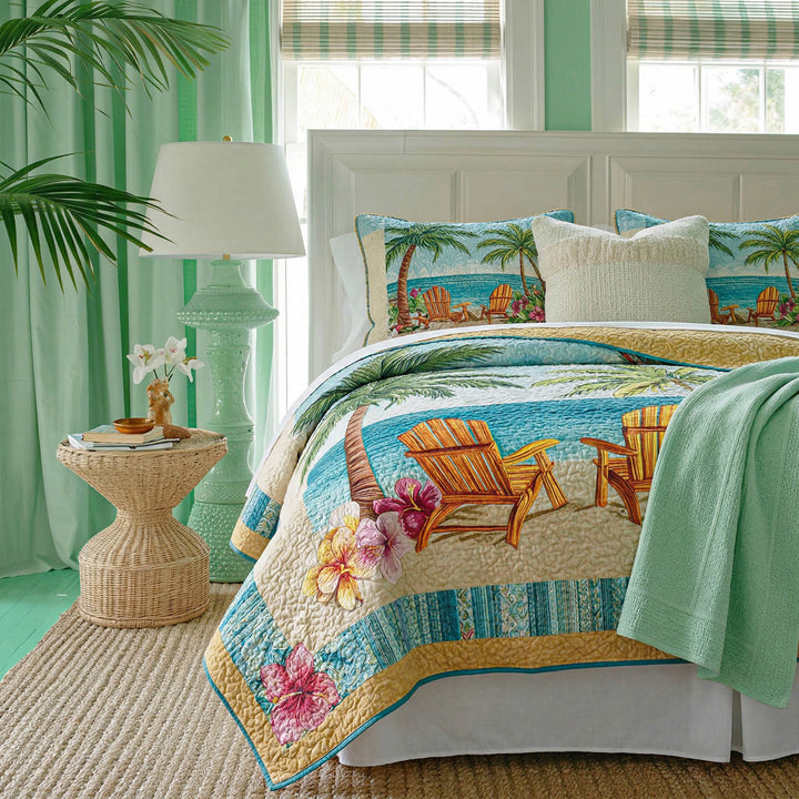 Palm Escape 3-Piece Quilted Bedding Set NCU0TD2601