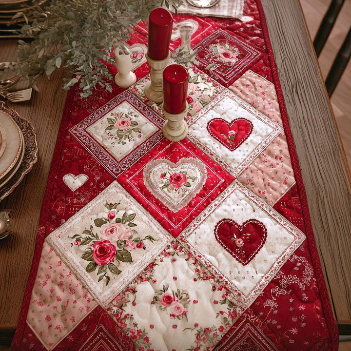 Pink Blossom Heart Quilted Table Runner NCU0XD2218