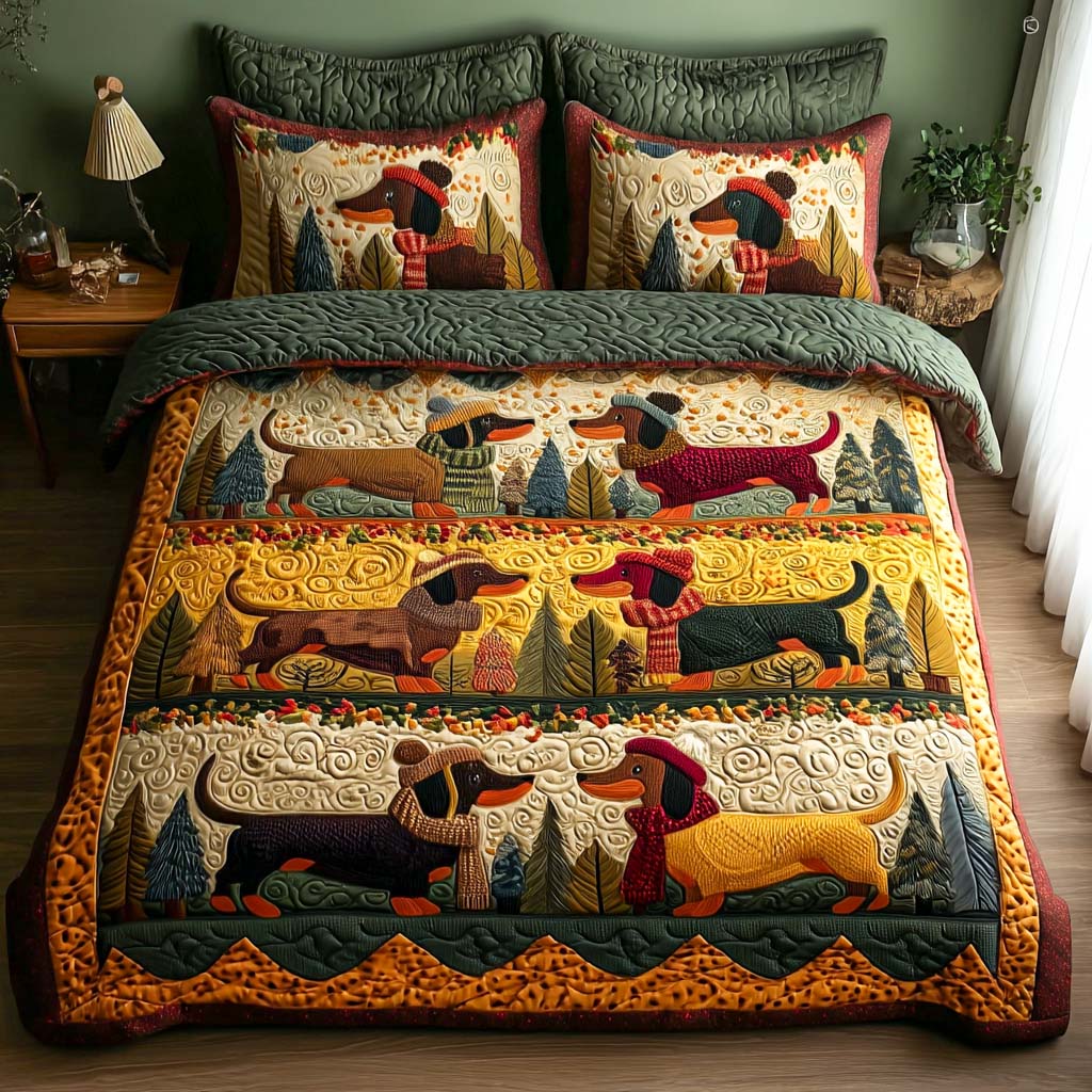 Rustic Dachshund 3-Piece Quilted Bedding Set NCU0NT9064