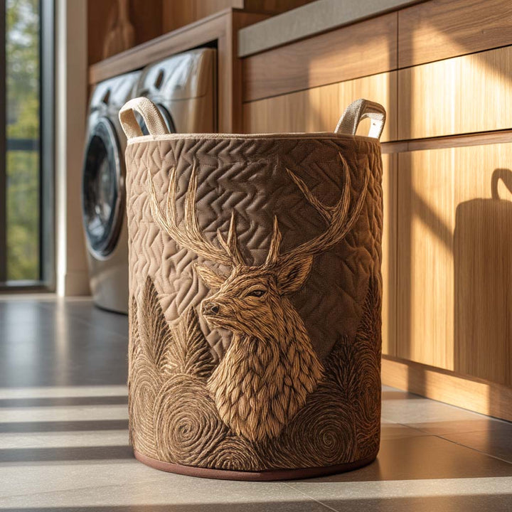 Rustic Lodge Stag Quilted Laundry Basket NCU0NXD392