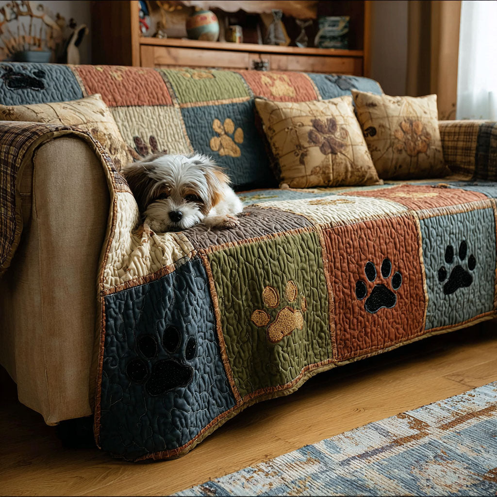 Rustic Paw Charm Quilted Sofa Cover NCU0PT10900