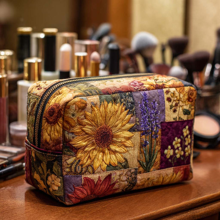 Rustic Sunflower Quilted Makeup Bag NCU0NT10173