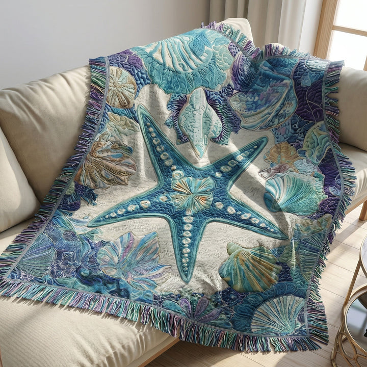 Seashell Symphony Woven Sofa Blanket NCU0PT11675
