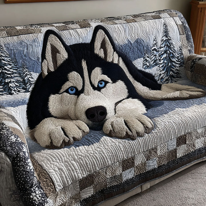 Silent Snow Watcher Quilted Sofa Cover NCU0PT9817