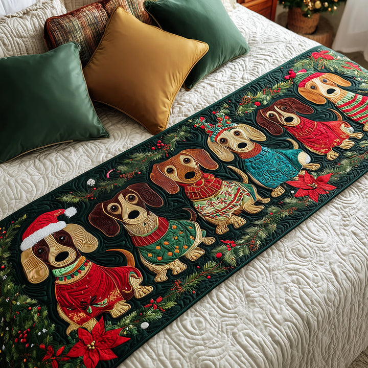 Snowy Dachshund Quilted Bed Runner NCU0TH3539