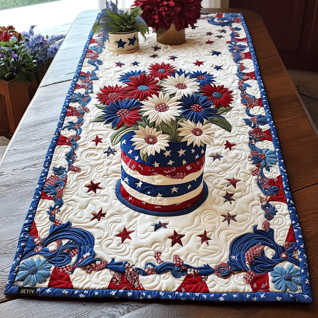 Stars in Bloom Quilted Table Runner NCU0PT3314