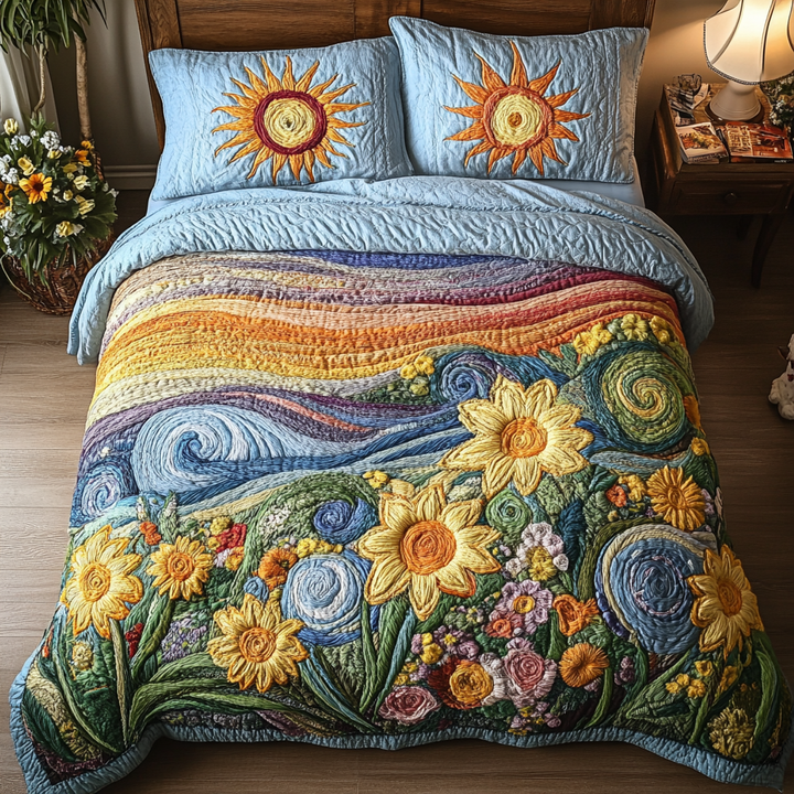 Sunflower Dream 3-Piece Quilted Bedding Set NCU0VH4543
