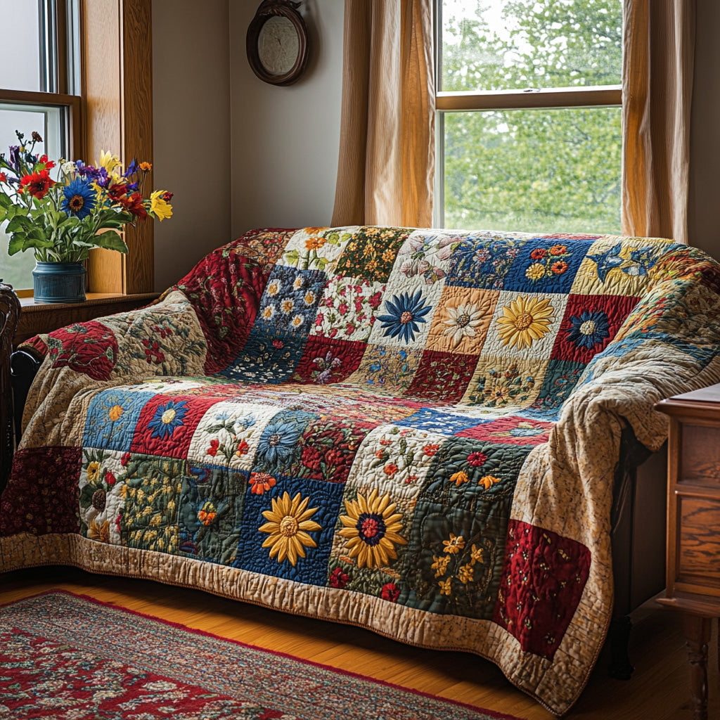 Sunlit Garden Glow Quilted Sofa Cover NCU0VL2993