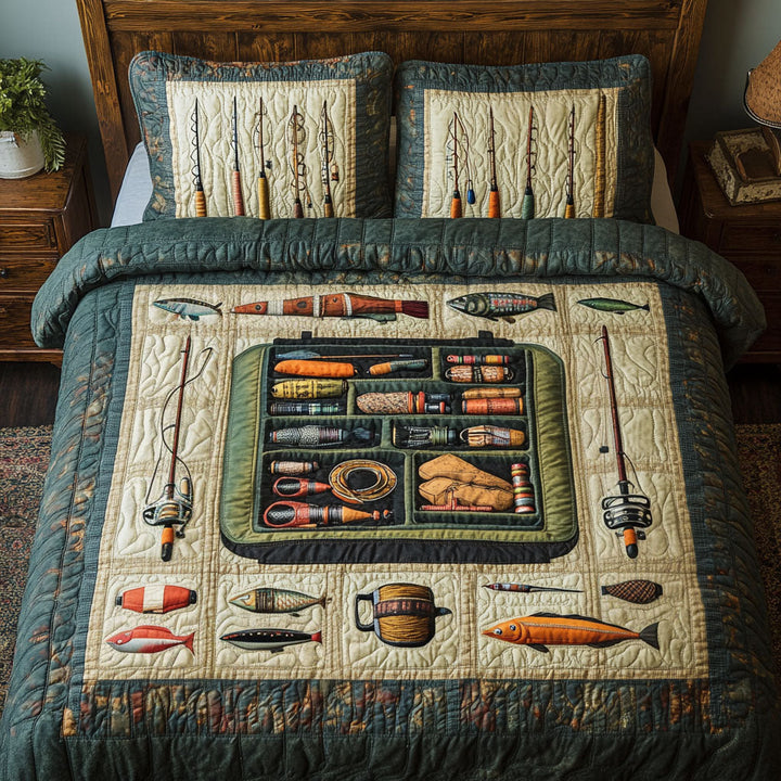 Fishing 3-Piece Quilted Bedding Set NCU0VT150