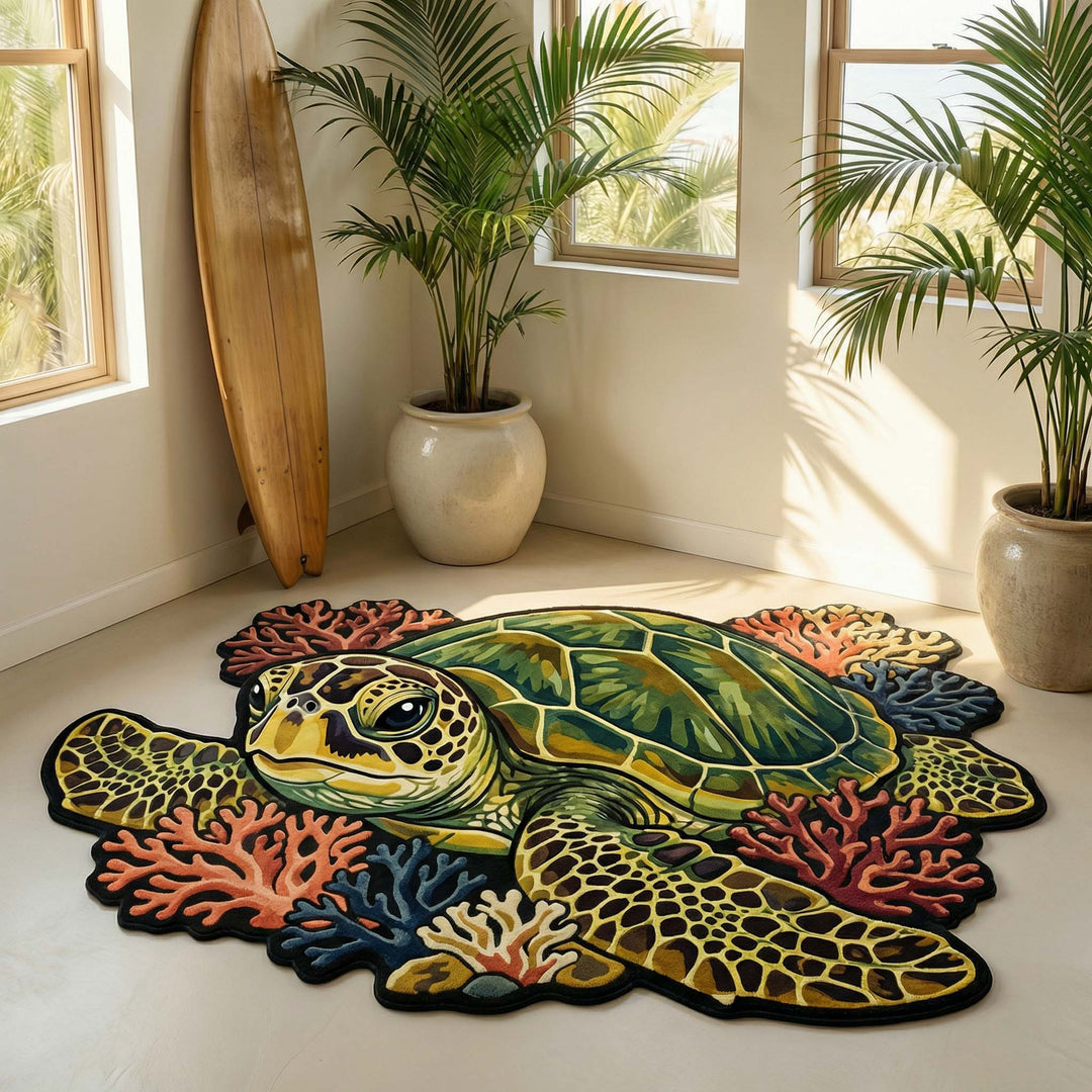Vibrant Turtle Custom Shape Area Rug NCU0HH1976