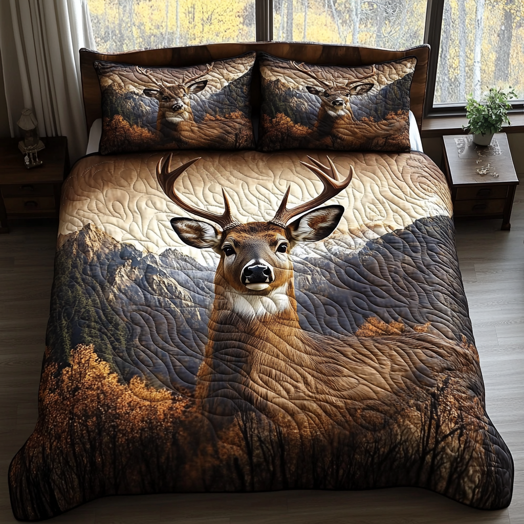 White-tailed Deer 3-Piece Quilted Bedding Set NCU0DV2766