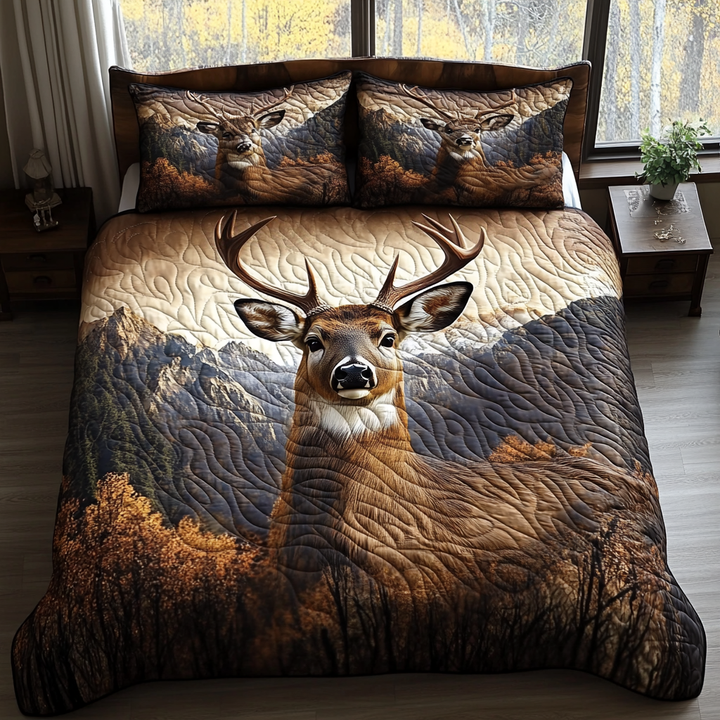 White-tailed Deer 3-Piece Quilted Bedding Set NCU0DV2766