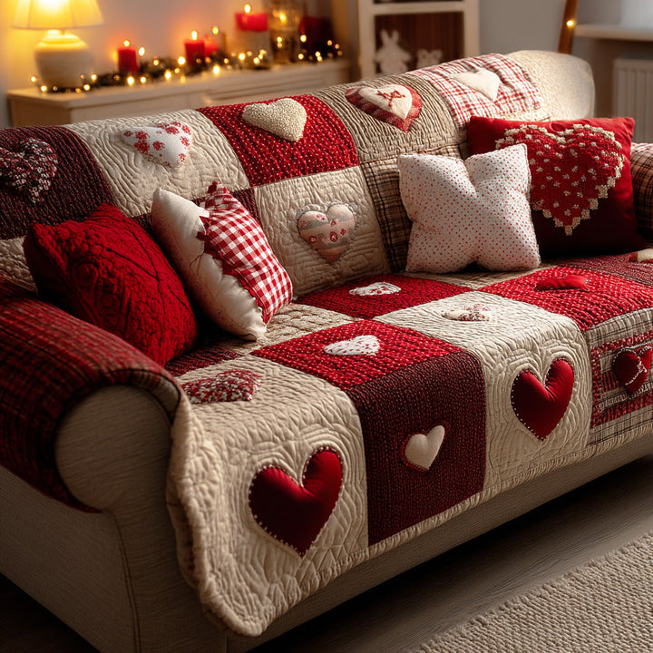 Winter Heart Charm Quilted Sofa Cover NCU0TD1878