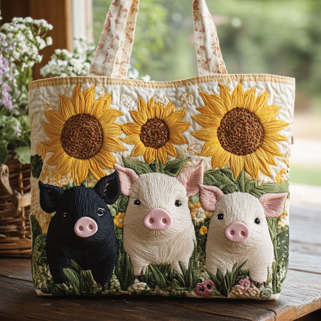 Sunflower and Pigs CW0801017CL Quilted Tote Bag