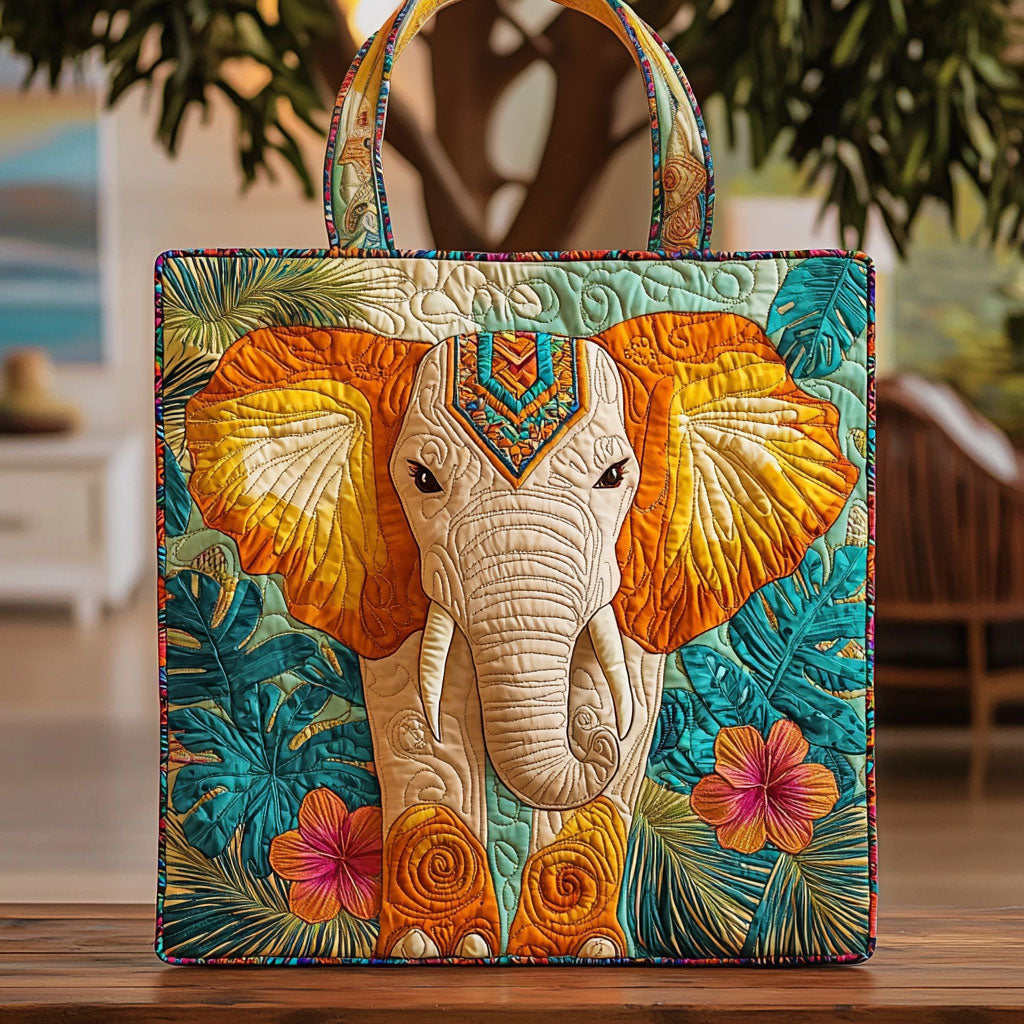 Vibrant Tropical Elephant QA0612017CL Quilted Tote Bag