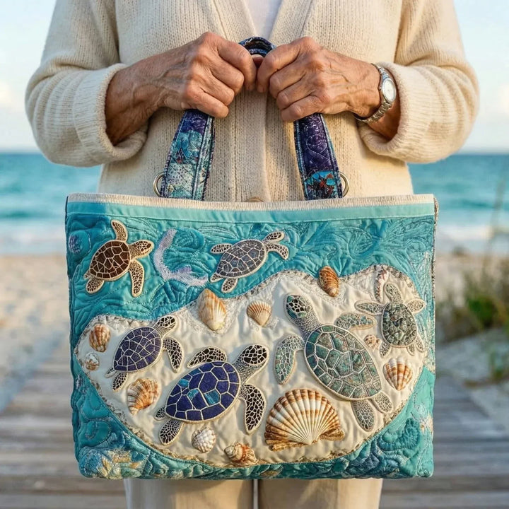 Quilted Tote Bag - Turtle Love